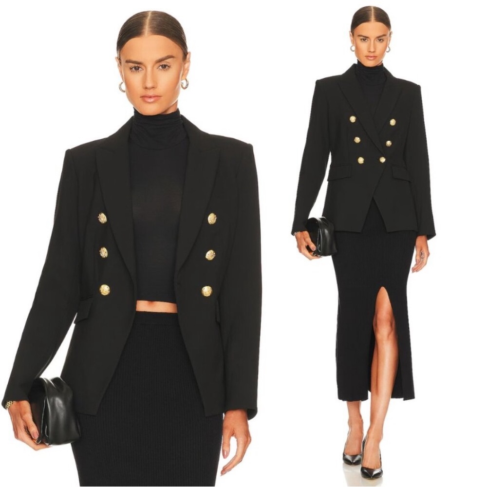 Veronica Beard Black Double-Breasted Blazer with Gold Buttons - Picture 3 of 16